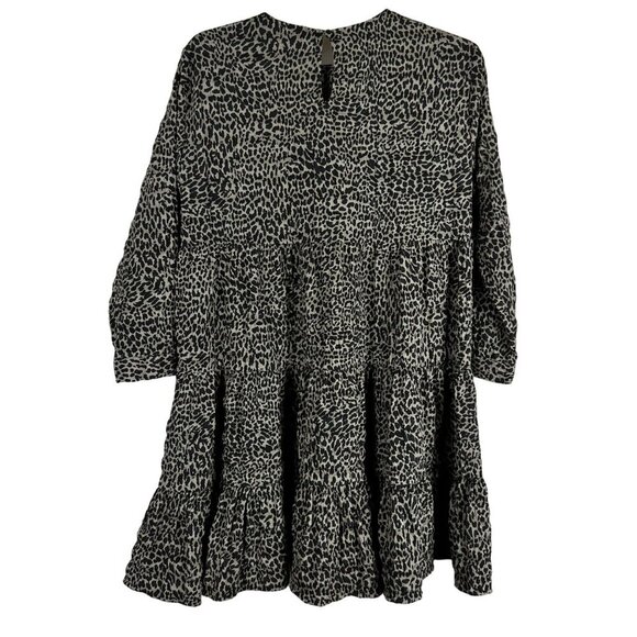 2/$30 Zara Grey Leopard Animal Print Ruffle Trim Mini Dress Size XS - Picture 9 of 11